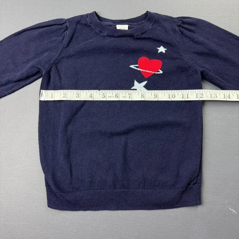 Baby GAP Toddler Girls 5Y Navy Blue Knit Sweater Heart Stars Crewneck Pullover